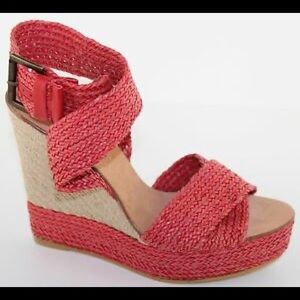 M & P Maypol Red High Espadrille Platform Wedge Heel Sandals NEW